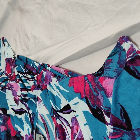 Catherines Maxi Dress Size 1X P Blue & Pink Floral Twist Tie Tropical Print - Picture 8 of 14